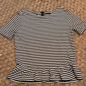 Black and ivory striped peplum JCrew top